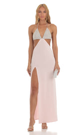 Two Toned Sequin Bikini Cutout Dress in Pink