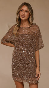 Zanthe Sequin Mini Dress - Mocha