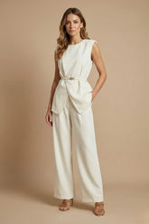 Women’S Elegant Two-Piece Set – Sleeveless Structured Top And Wide-Leg Trousers For Formal And Smart Occasions
