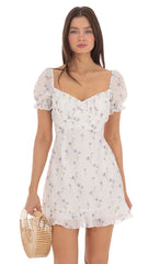 Floral Fit and Flare Dress in White