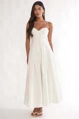 Kearsy Box Pleat Sweetheart Neckline Midi Dress White
