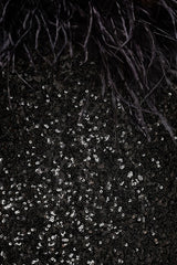 Daze | Black Sequin Bandeau Maxi Dress With Feather-Trim