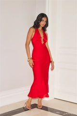 Gold Romance Halter Satin Maxi Dress